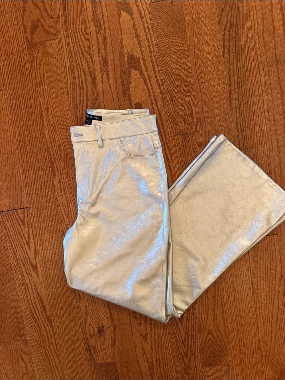 Boston Proper Metallic Silver Straight-Leg Pants